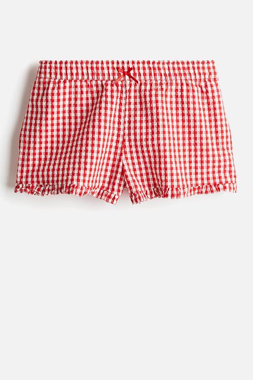 Seersucker pull-on shorts - red gingham check