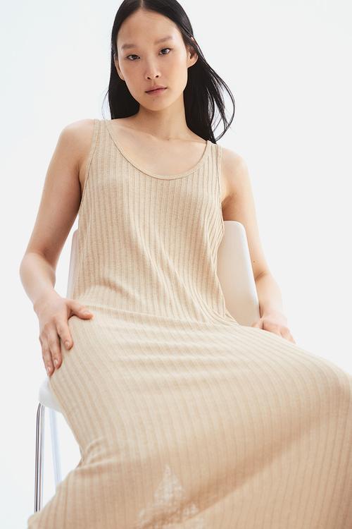 Rib-knit dress - beige