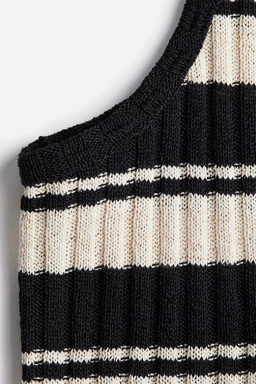 Rib-knit dress - black striped