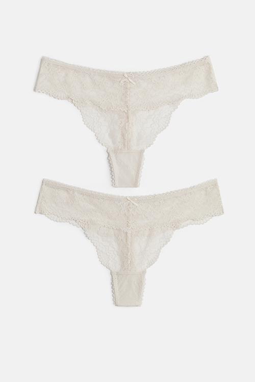 2 pack lace thong briefs - pale beige