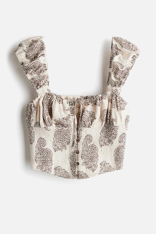 Gathered corset top - cream paisley-patterned 