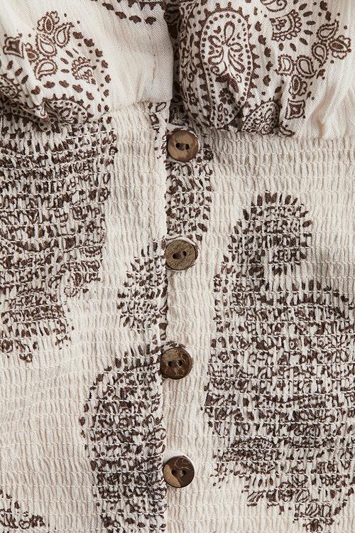 Gathered corset top - cream paisley-patterned 
