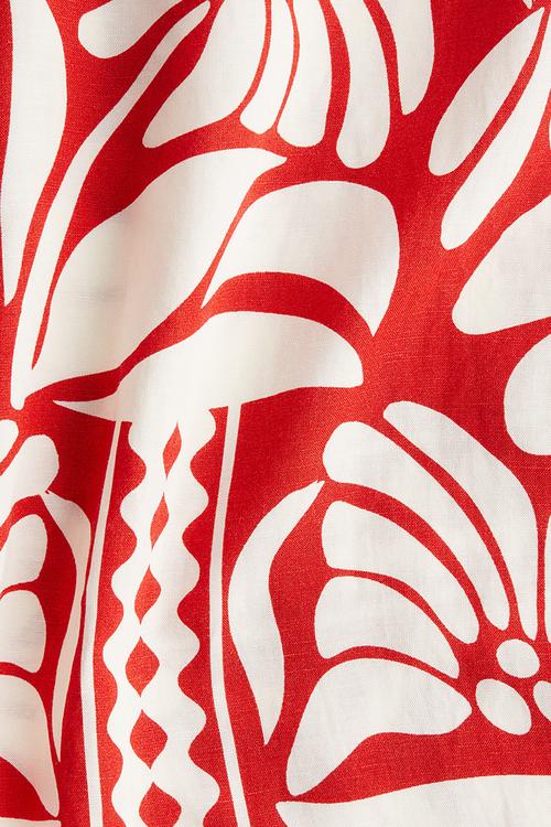Linen-blend trousers - bright red patterned