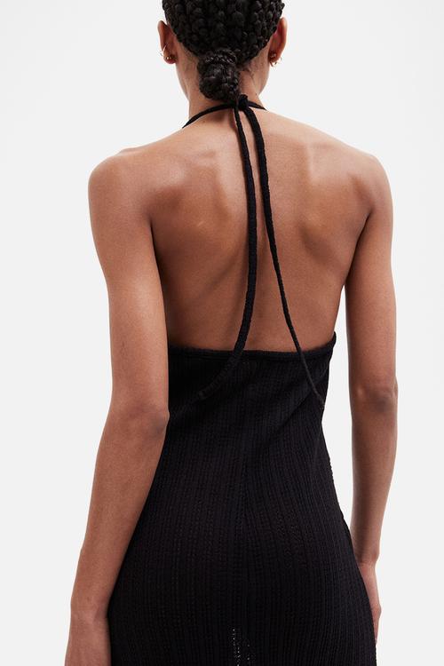 Embellished pointelle-knit dress - black