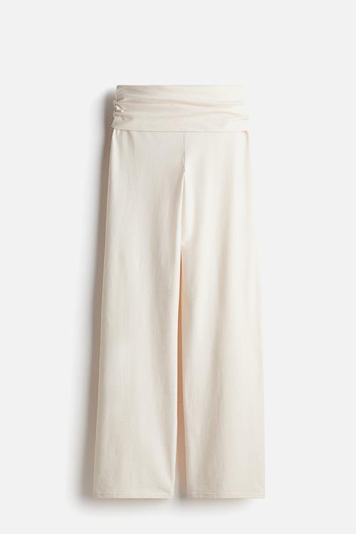 Foldover-waist jersey trousers - light beige