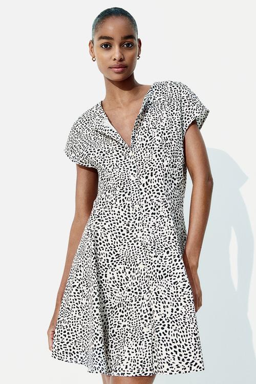 Button-front cotton dress - white & leopard print