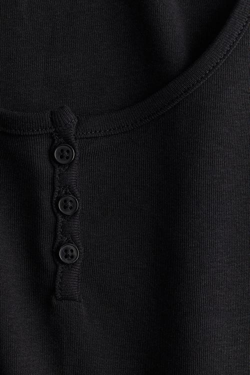 Button-top scoop-neck T-shirt - black