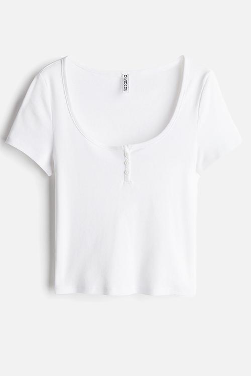 Button-top scoop-neck T-shirt - white