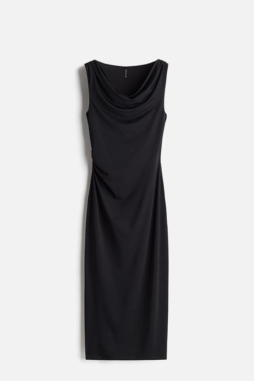 Draped midi dress - black
