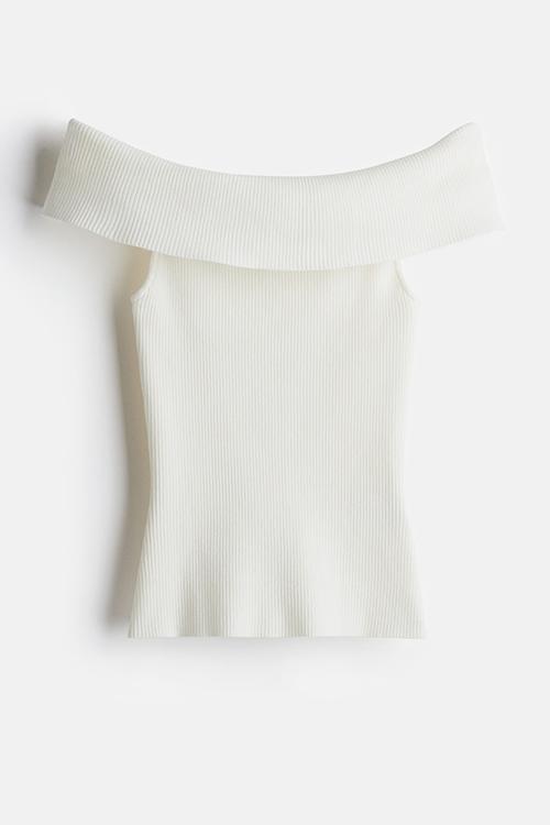 Rib-knit off-the-shoulder top - white