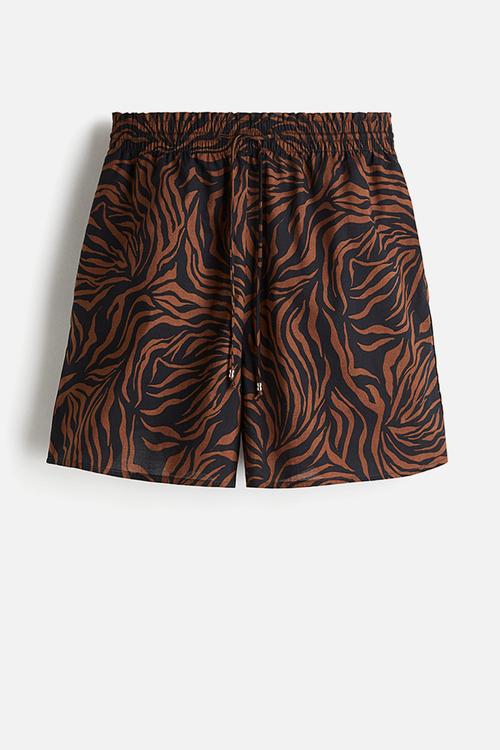 Printed drawstring shorts - black & brown patterned