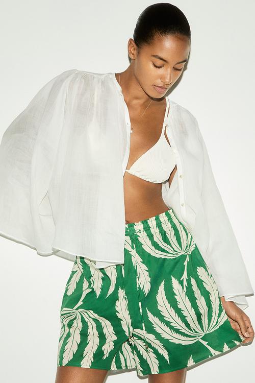 Printed drawstring shorts - green palm trees