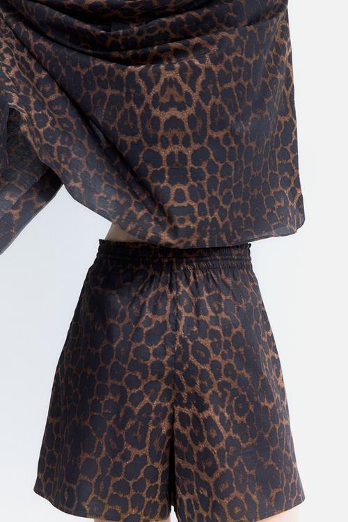 Printed drawstring shorts - brown leopard print