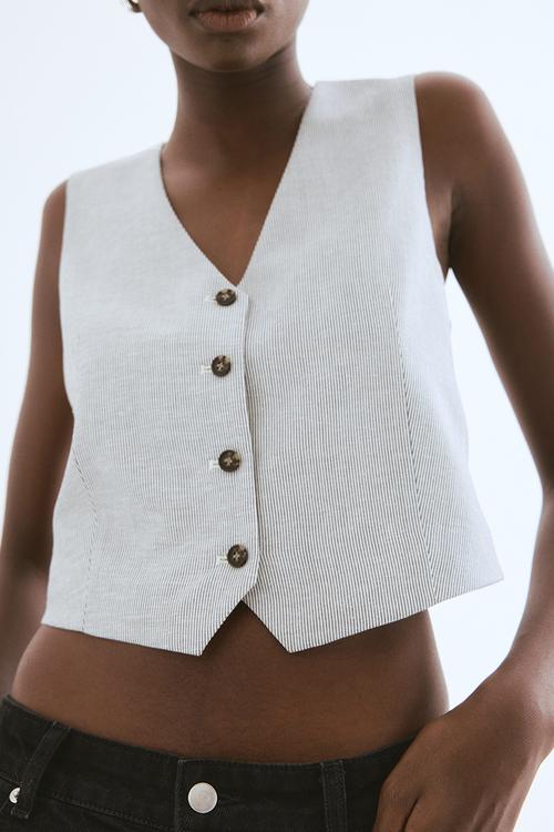 Tailored suit waistcoat - white/black striped 