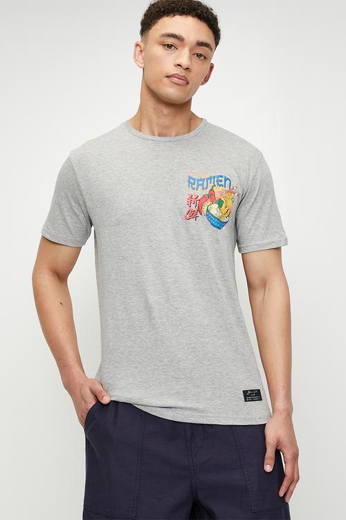 Ramen Print T-Shirts - Light Grey Marl