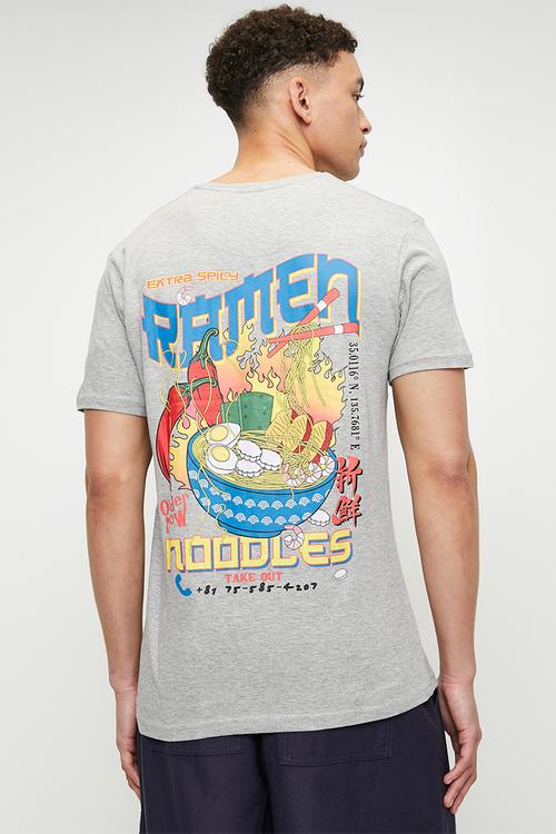 Ramen Print T-Shirts - Light Grey Marl
