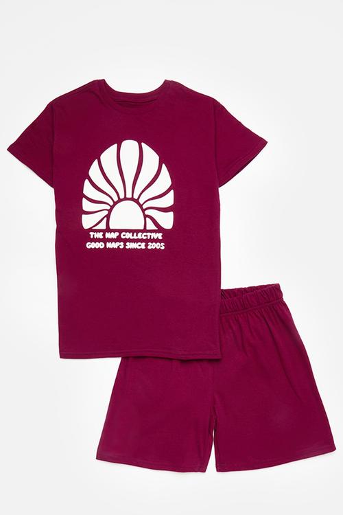 Pj set with placement print - maroon/nap collective