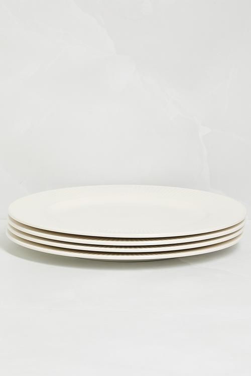 Embossed porcelain plate set of 4 - white