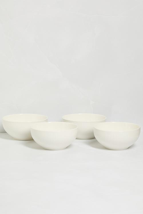 Embossed porcelain cereal bowl set of 4 - white