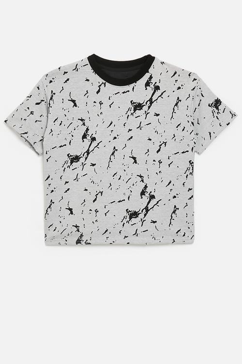 Abstract print tee with contrast rib - grey/black