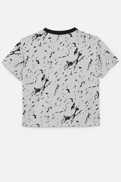 Abstract print tee with contrast rib - grey/black