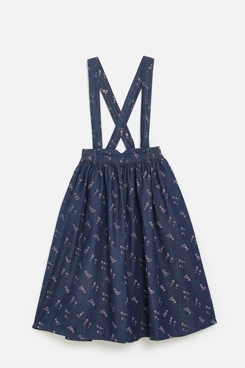 Purple floral pinafore dress - navy denim