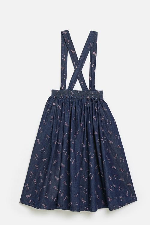 Purple floral pinafore dress - navy denim