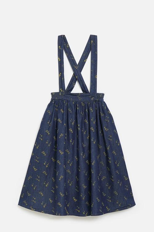 Yellow floral pinafore dress - navy denim