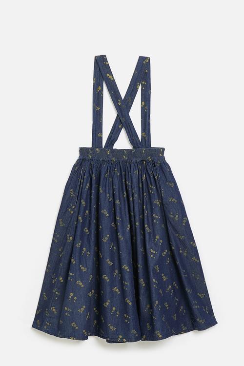 Yellow floral pinafore dress - navy denim