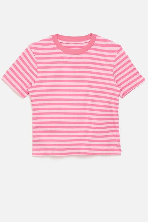 Rib knit tee - pink stripes