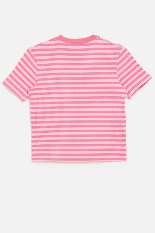 Rib knit tee - pink stripes
