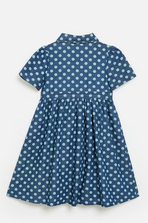 Blue polka dot denim shirt dress - blue