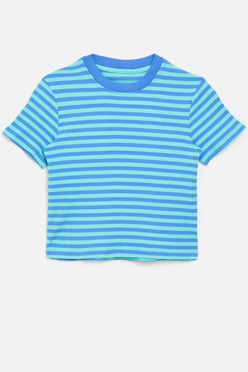 Rib knit tee - blue stripes