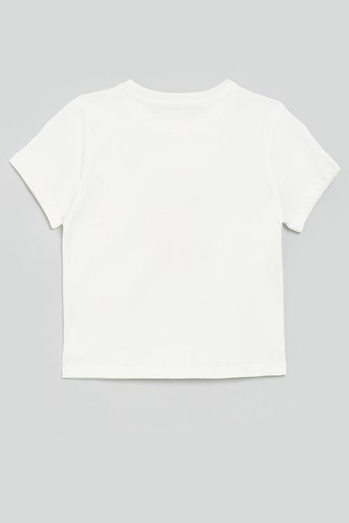 Graphic tee with pearl beaded tulips - white