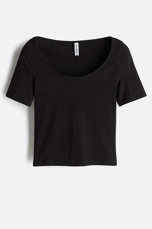 Cropped scoop-neck t-shirt - black