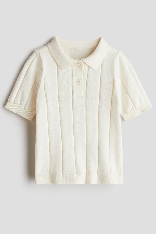 Knitted polo shirt - cream 