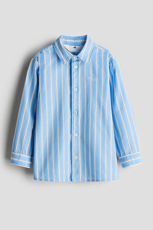 Cotton poplin shirt - light blue/striped
