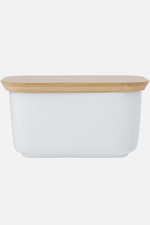 White Basics Butter Dish with Bamboo Lid - white