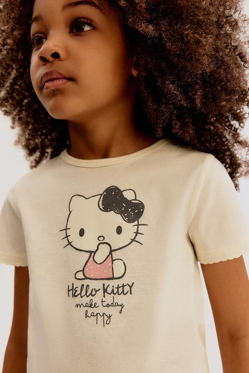 Printed top - cream hello kitty