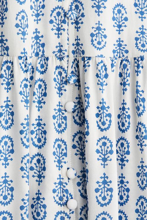 Crinkled tunic dress - white & blue patterned