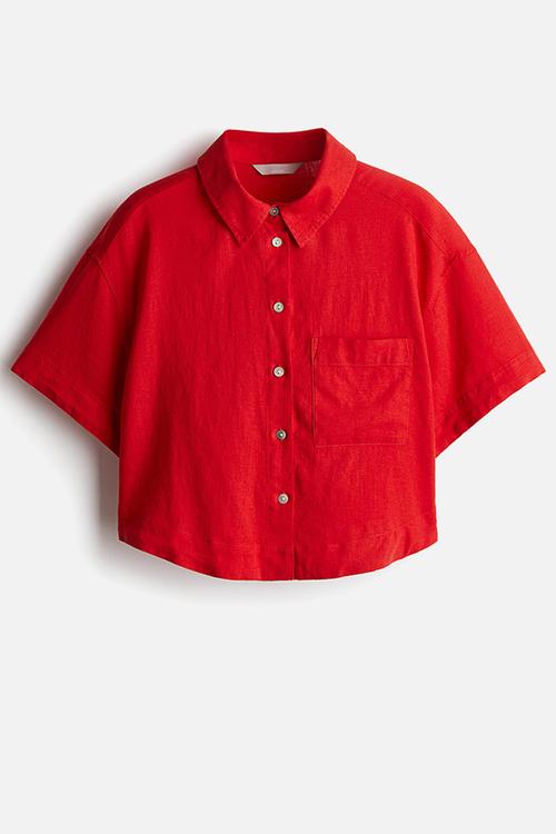 Linen-blend shirt - red