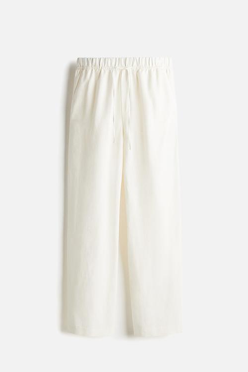 Linen-blend drawstring trousers - white