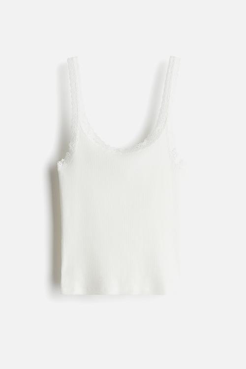 Lace-trimmed vest top - white floral