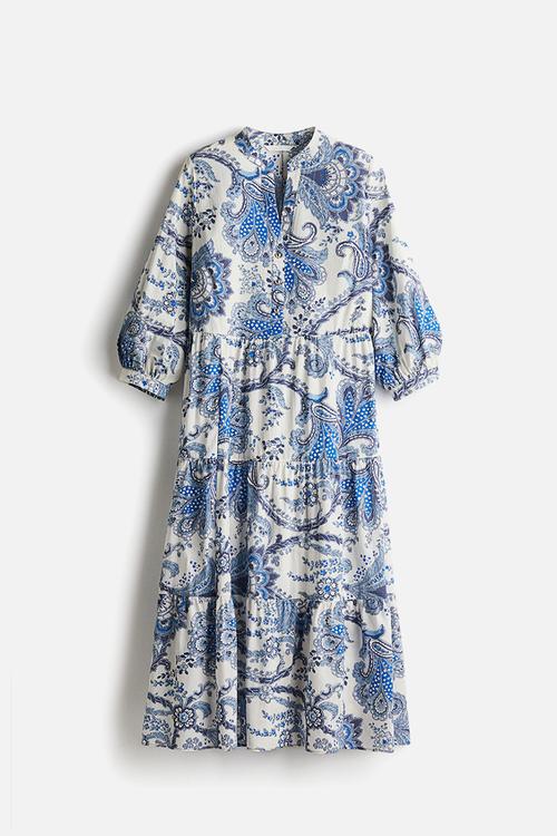 Tiered midi dress - white paisley-patterned