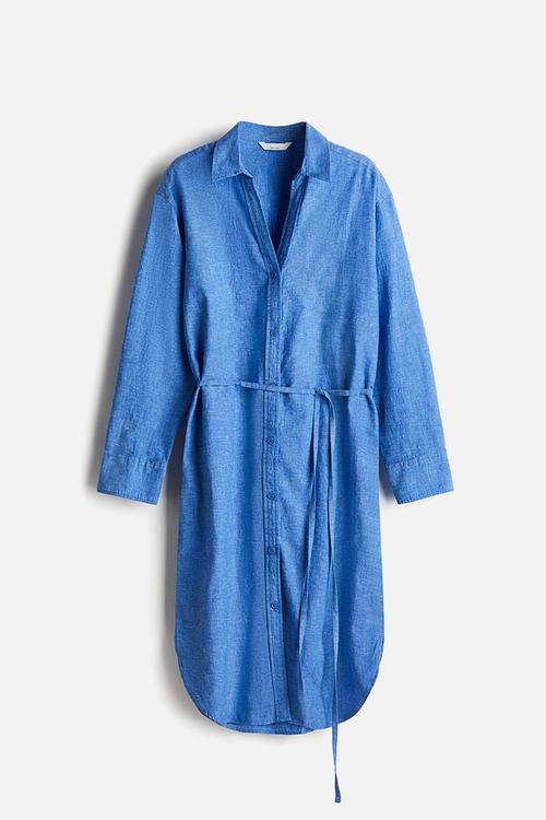 Linen-blend shirt dress - blue
