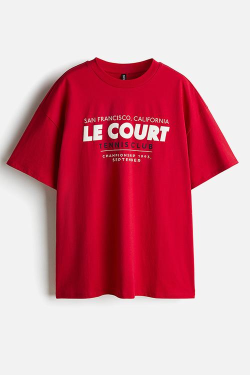 Oversized motif-detail t-shirt - red & le court