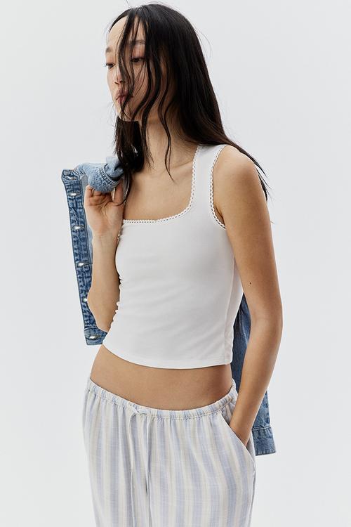 Picot-trimmed vest top - cream