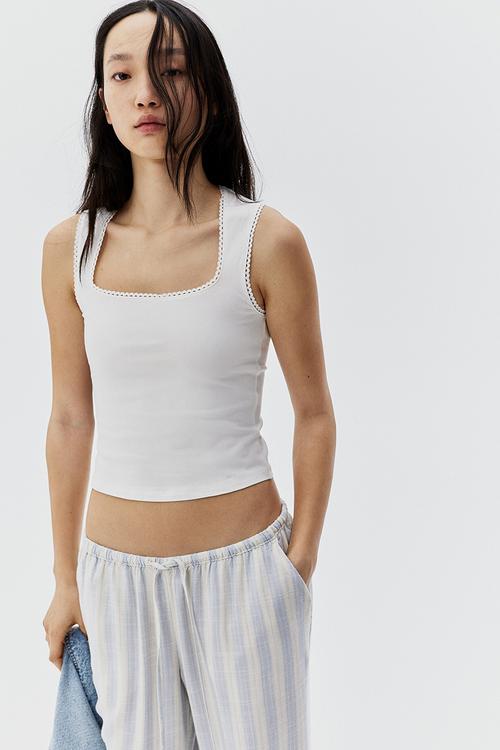 Picot-trimmed vest top - cream