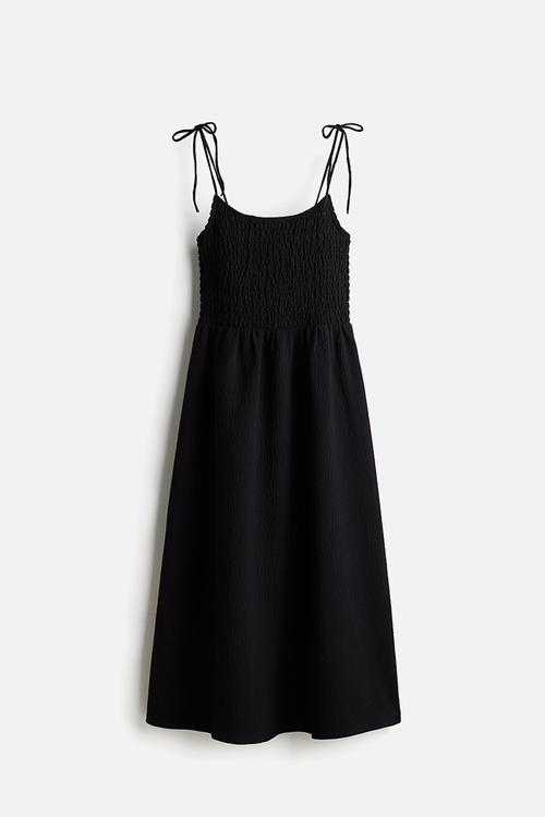 Tie-strap smocked dress - black