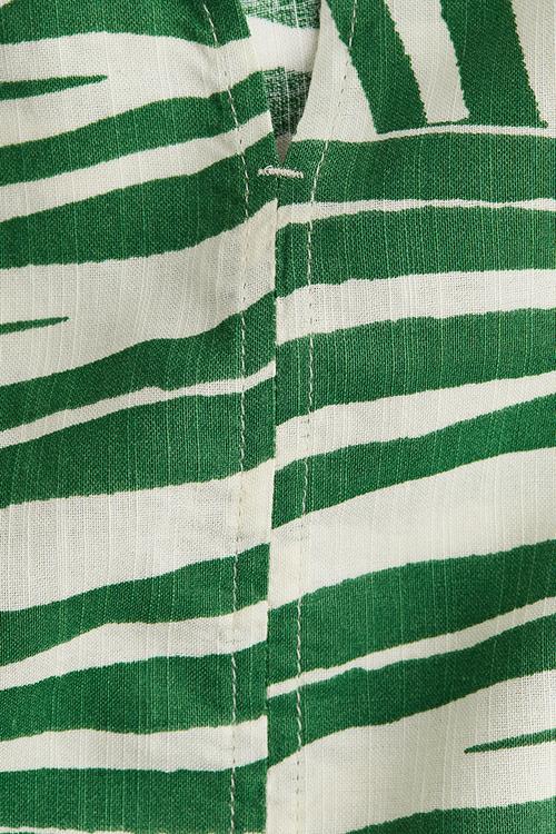Band-collar blouse - green patterned